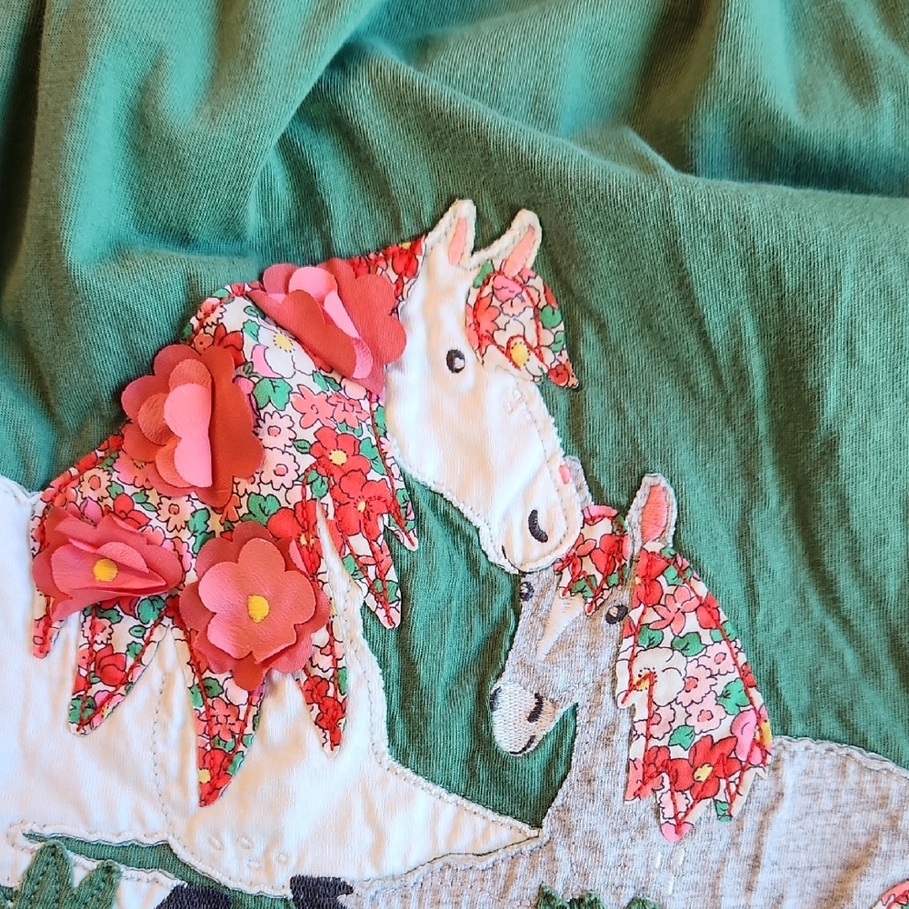 Mini Boden Green Dress with Floral and Horse Embroidery - Picture 4 of 4